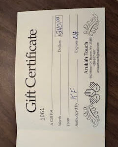 Arukah Touch Gift Certificate $240.00